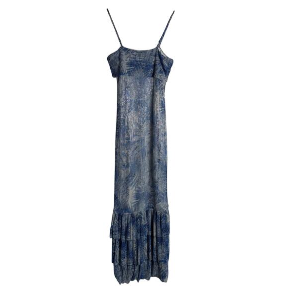 Mia Vesper Frond Mermaid Blue Printed Sleeveless Chiffon Maxi Dress Size Small - Picture 11 of 15